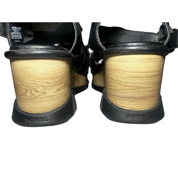 Sorel Platform Wedge Sandals Womens Size 10 Black Strappy Slingback NL4675-010 - Picture 6 of 9